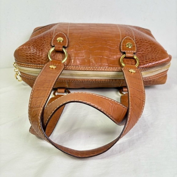 MICHAEL KORS Caramel Honey Tan Croc Embossed Genuine Leather Satchel Tote - Picture 5 of 16